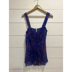 Free People Floral Lined Tank Raw Hem Medium